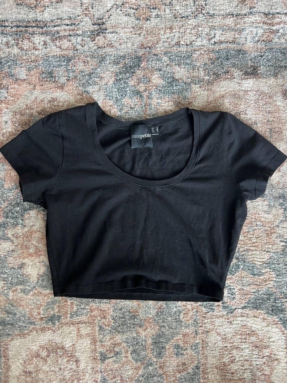 ASOS Petite Black Crop Scoop Neck Tee Top